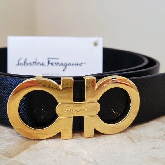 Salvatore Ferragamo “Double Gancini” Saffiano-Leather Belt NWT, Size S (26-28”) - Picture 3 of 8